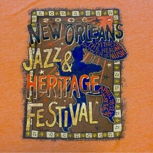 Men’s Vintage Print T-Shirt 2006 New Orleans JazzFest Graphic Orange Size Large